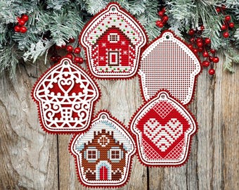 Christmas House Cross Stitch Blank. Gingerbread House Wooden Pendant. Dimensional Cross Stitch Pattern. DIY Ornament Christmas Tree Decor.