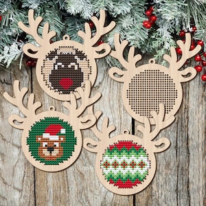 Pallina di Natale fiocco di neve in legno punto croce vuoto, punto croce di Natale vuoto, decorazione albero di Natale in legno, ciondolo punto croce