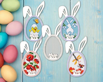 Easter Egg Cross Stitch Blank. Easter Bunny Wooden Cross Stitch Pendant. Dimensional Cross Stitch. Easter Decor. Wood Easter Ornament
