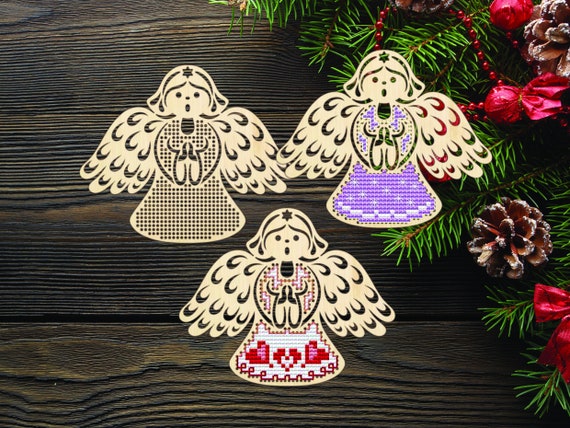 Christmas Angel Cross Stitch Blank, Wooden Cross Stitch Pendant, Christmas Fireplace Decor, Wood Blank Cross Stitch, Christmas Cross Stitch