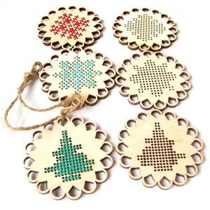 Set of 3 Wooden cross stitch blank, Christmas snowflakes, Christmas tree decor, Winter cross stitch, DIY Christmas Wood Ornament