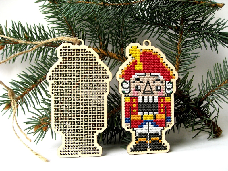 Nutcracker Cross Stitch, Wood Blank Cross Stitch, Nutcracker Christmas Ornament, Nutcracker Tree Pendant, Christmas Cross Stitch Pattern image 1