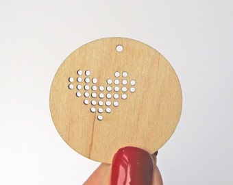 Set of 3 Wooden round cross stitch blank. Heart cross stitch pendant. Cross stitch jewelry. Laser cut blank decor. Circle cross stitch decor