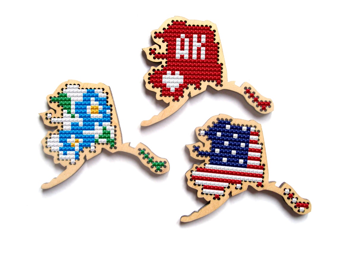 Alaska Wooden Perforated Map. State Cross Stitch Blank. United Etsy