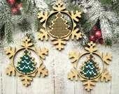Christmas Bauble Cross Stitch Blank, Snowflake Cross Stitch Pattern, Wooden Christmas Tree Decor, Cross Stitch Christmas Snowflake