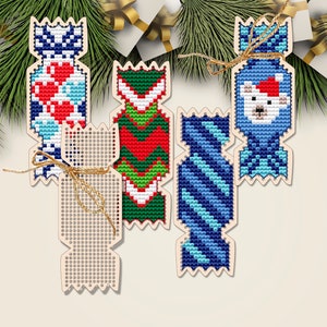 Christmas Candy Cane cross stitch blank, DIY Cristmas tree decor, Wooden Cross stitch pendant, Candy Cane cross stitch pattern, mini sitch