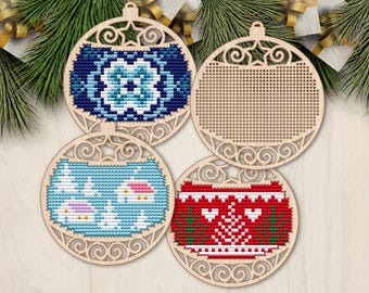 Christmas Snowflake Bauble Wood Cross Stitch Blank, Christmas Cross Stitch Blank, Wooden Christmas Tree Decor, Cross Stitch Pendant