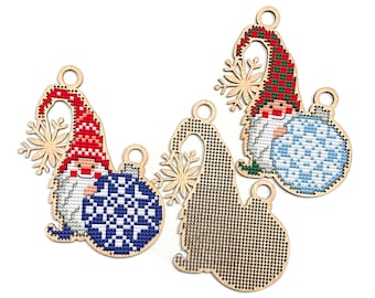 Christmas gnome cross stitch blank, DIY Christmas tree decor, Wooden Cross stitch pendant, Gnome cross stitch pattern, mini cross sitch