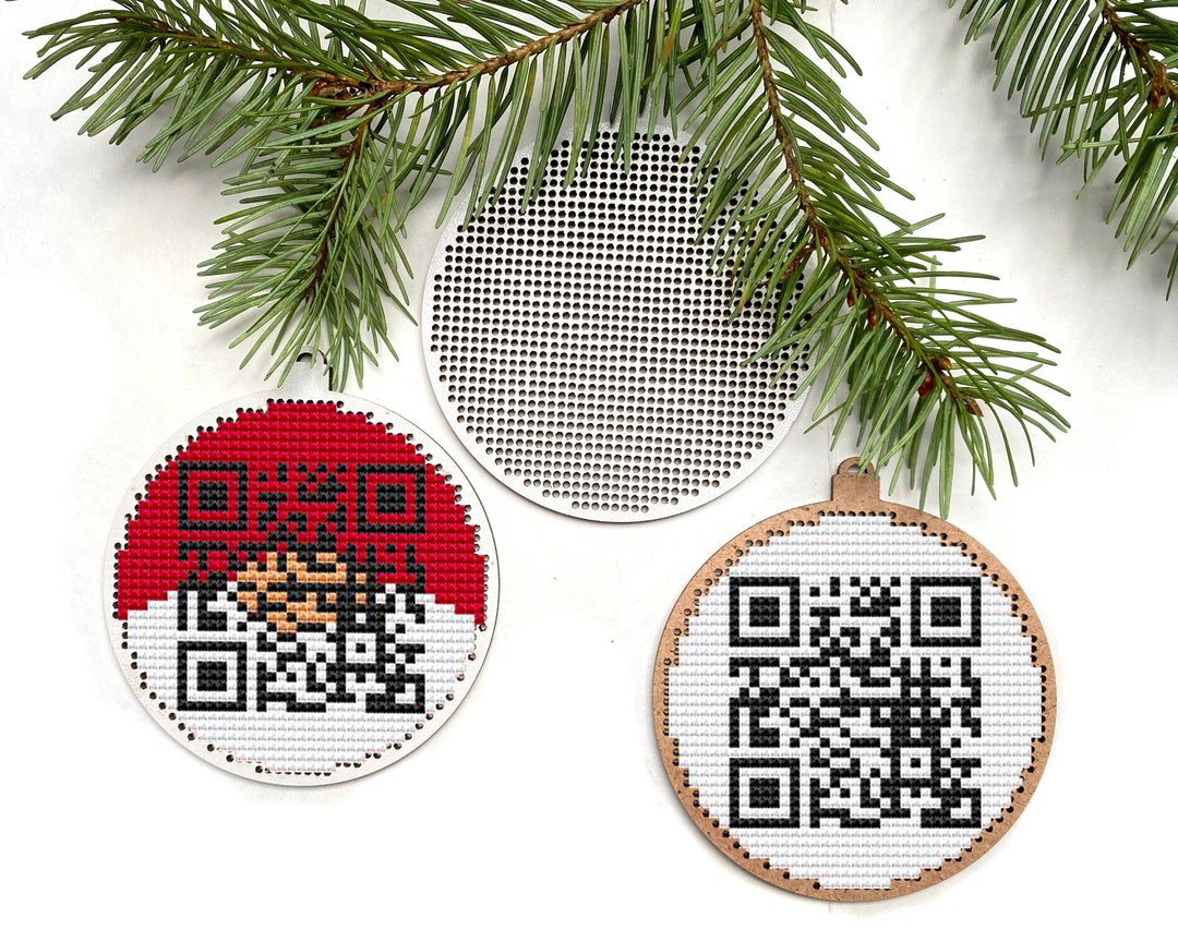 Santa Tracker Cross Stitch QR Code, Christmas Tree Ornament, Christmas