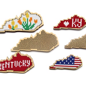 Padrão de ponto cruz do Kentucky, base de madeira para ponto cruz. Bases para ponto cruz ou bordado dos Estados Unidos. Mapa do Kentucky Stitchable. EUA