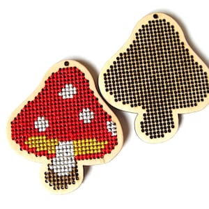 Halloween Mushroom Wooden cross stitch blank, Mushroom Fly Agaric pendant, Nature cross stitch pattern, Halloween Decorations Indoor