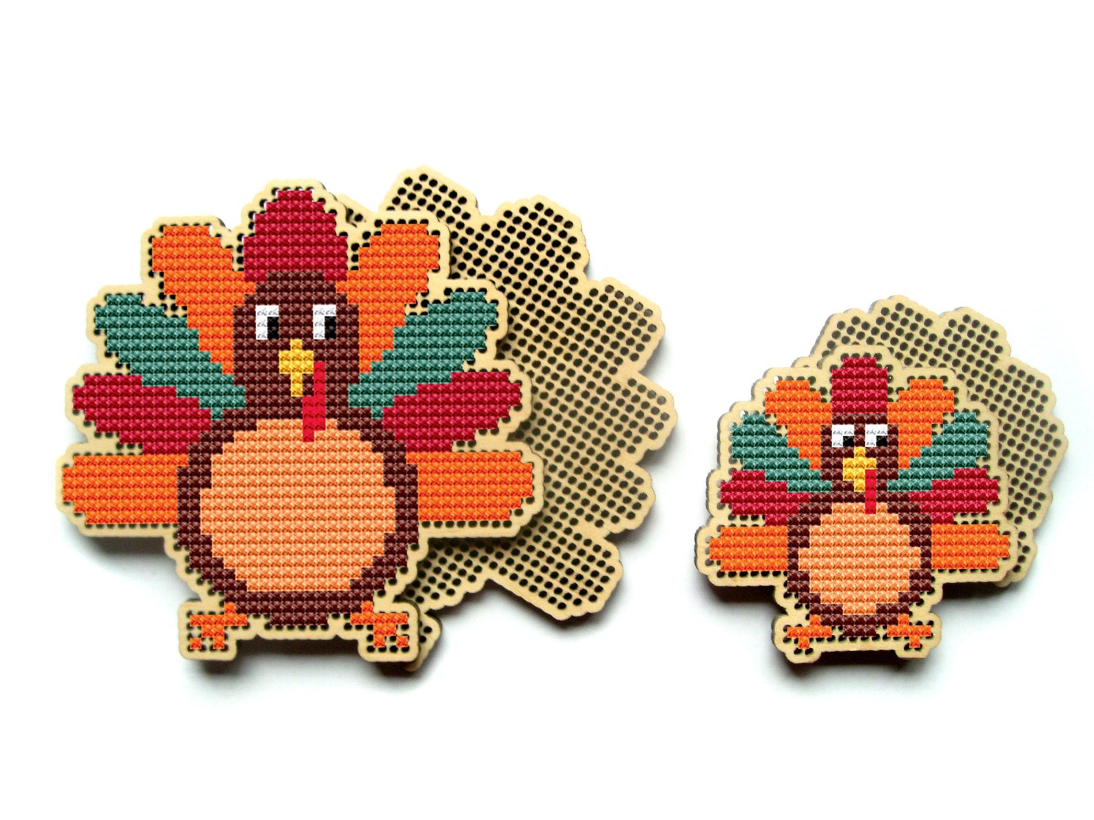 Thanksgiving Day Turkey Cross Stitch Blank, Wooden Cross Stitch Pendant