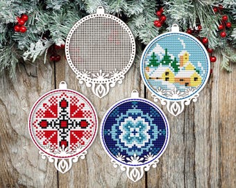 Christmas Bauble Cross Stitch Blank. Wood Cross Stitch Pendant. Dimensional Cross Stitch. Christmas Tree Decor. Wood Christmas Ornament
