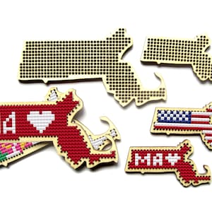 Ponto Cruz de Madeira de Massachusetts. Ponto cruz dos Estados Unidos. Bordado em branco. Mapa de Massachusetts costurável. Padrão de Massachusetts.
