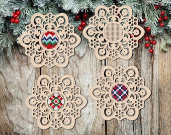 Lace Snowflake — Laser Cut Wood Cross Stitch Blank with Free Patterns