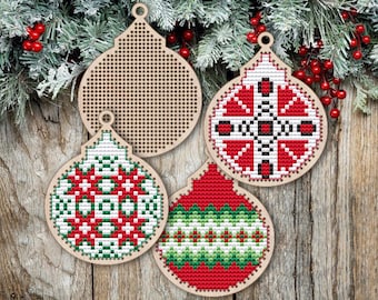 Christmas Bauble Wooden Cross Stitch Blank, Christmas Cross Stitch Blank, Wood Christmas Tree Decor, Cross Stitch Pendant, Cross Stitch Art