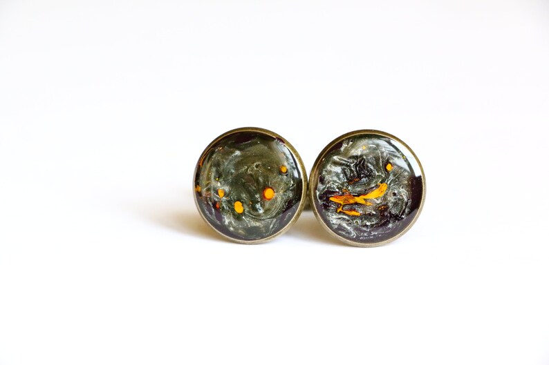and red gold Bronze cufflinks with bronze blue