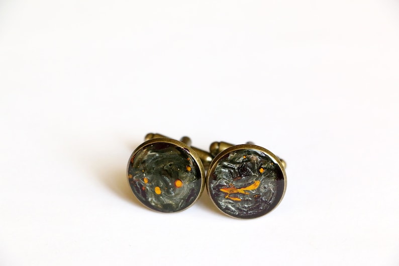 and red gold Bronze cufflinks with bronze blue
