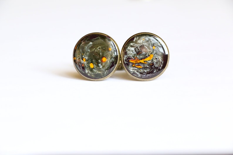 and red gold Bronze cufflinks with bronze blue