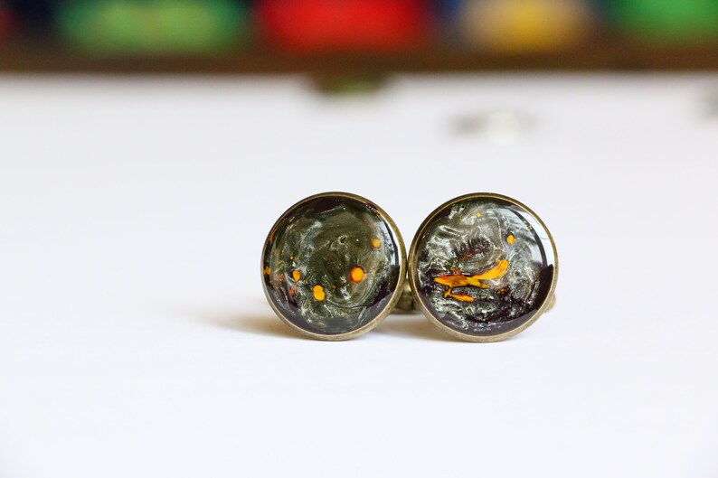 and red gold Bronze cufflinks with bronze blue