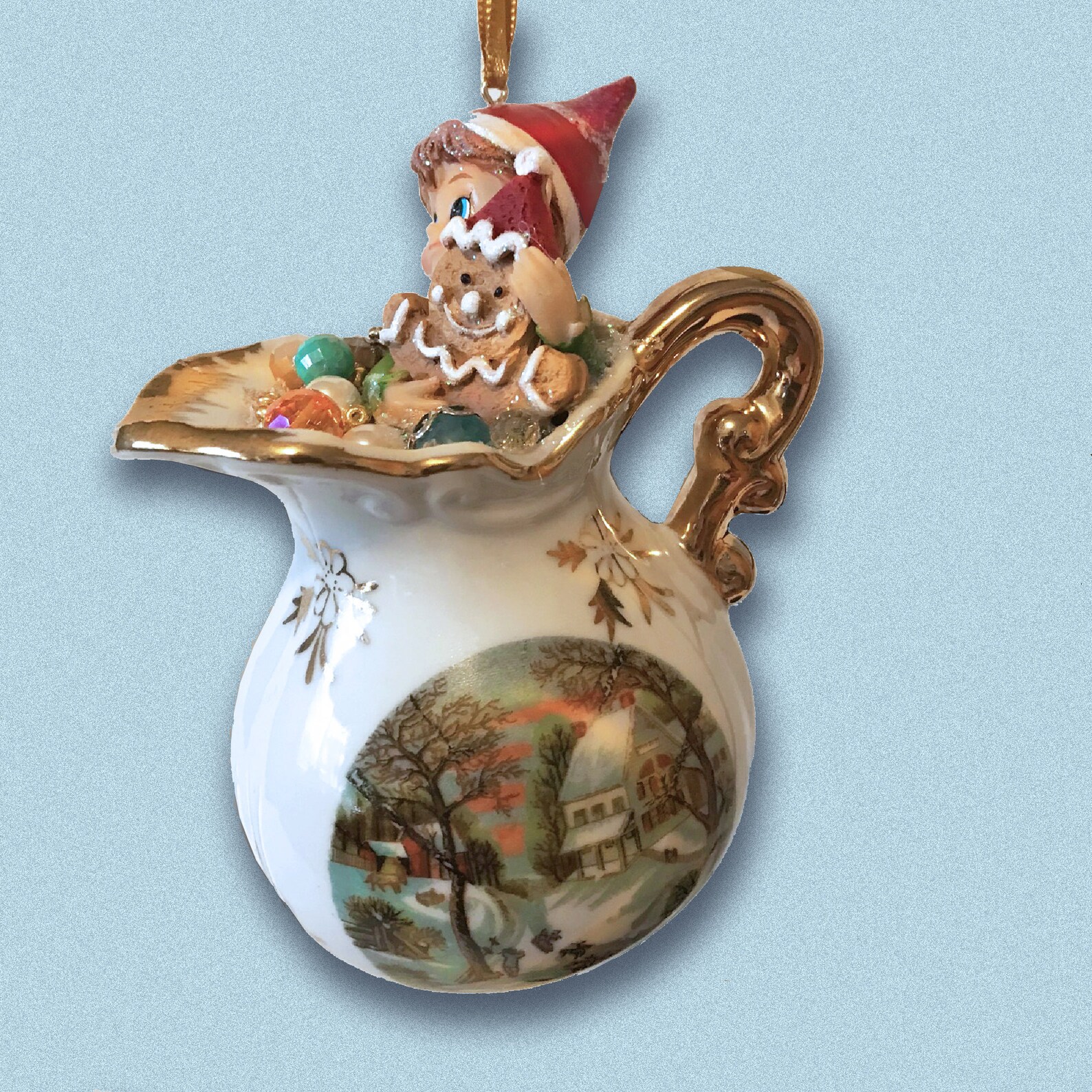 Vintage Enesco Creamer Elf Christmas Ornament Etsy