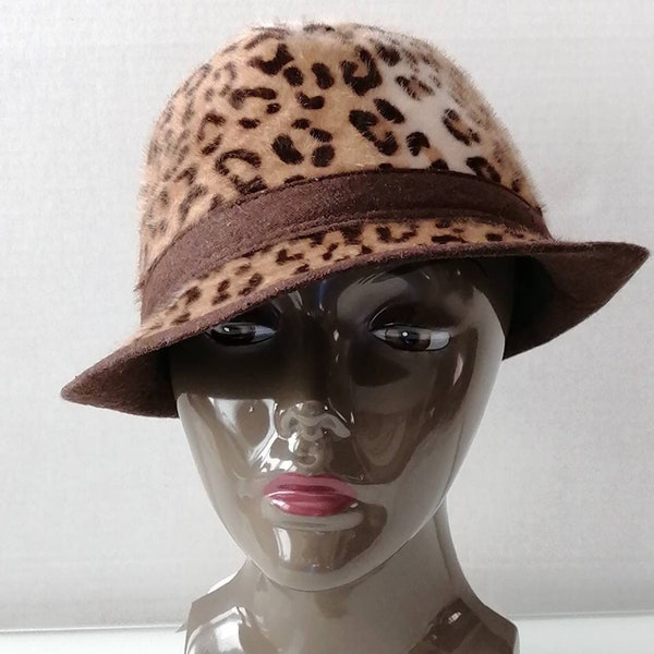 Vintage Animal Print Hat Brown Beige Fedora Leopard Hat, Statement hat, Church Hat, Retro, Beau Chapeaux, Women's Hats, Vintage Accessories