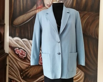 Vintage Wool Cashmere Land's End Blue Blazer Jacket Size 14