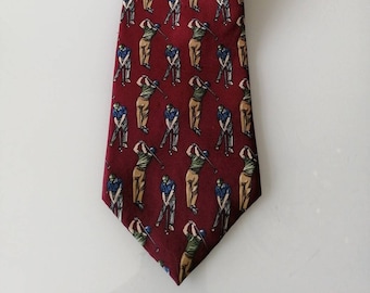 Vintage Lord Taylor Golf Necktie, Italian Silk Burgundy Red, Kensington Collection