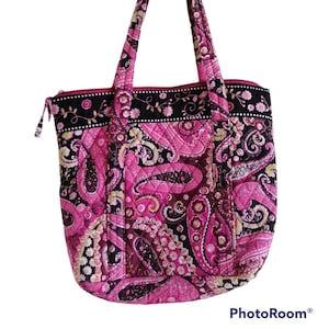 Pink Black Paisley Quilted Cotton Handbag, Pink Multi Colored Zippered Purse, Styled Purse, Top Handle Shoulder Bag, Boho Purse