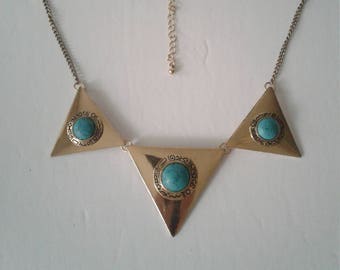 Triangle Statement Necklace with Blue Stone
