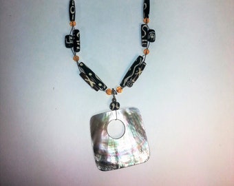 Mother of Pearl Tribal Necklace, Adjustable Length