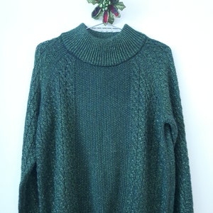 Grün Schimmer Vintage Pullover, Glitzernder Metallic Gold Pullover.