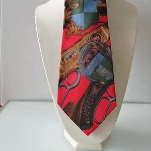 Vintage Men&#39;s Necktie Animal Pattern Multi Color Silk Necktie Tie, 100% Silk, Made in Italy, Bear Saving Message Theme