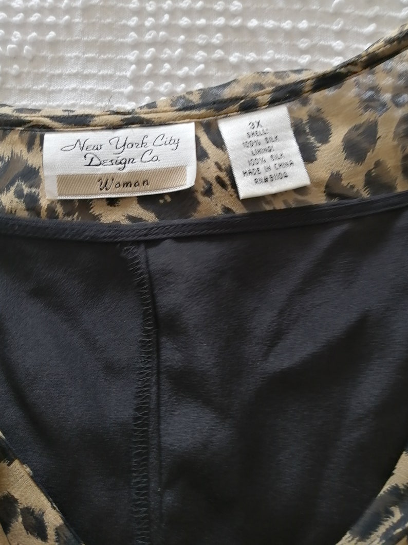 Size 3X for New York City Design Co Sheer Animal Print Ruffle Blouse,Leopard Print Cascading Ruffled Women/'s Blouse,100/% Silk Woman.