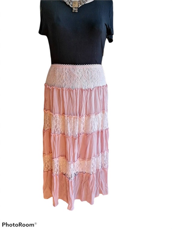 Bohemian Pink and White Lace Six Tier Skirt, Gyps… - image 3
