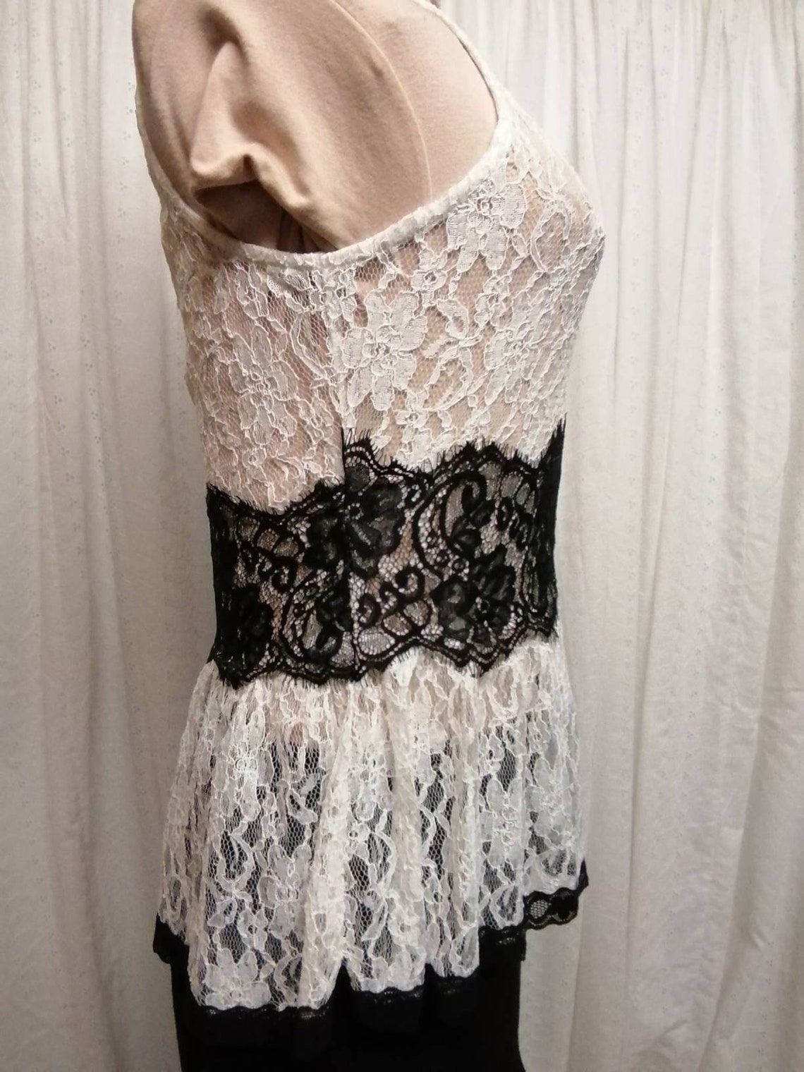 Black and White Lace Sheer Top Sleeveless Body Fitting Lace Etsy