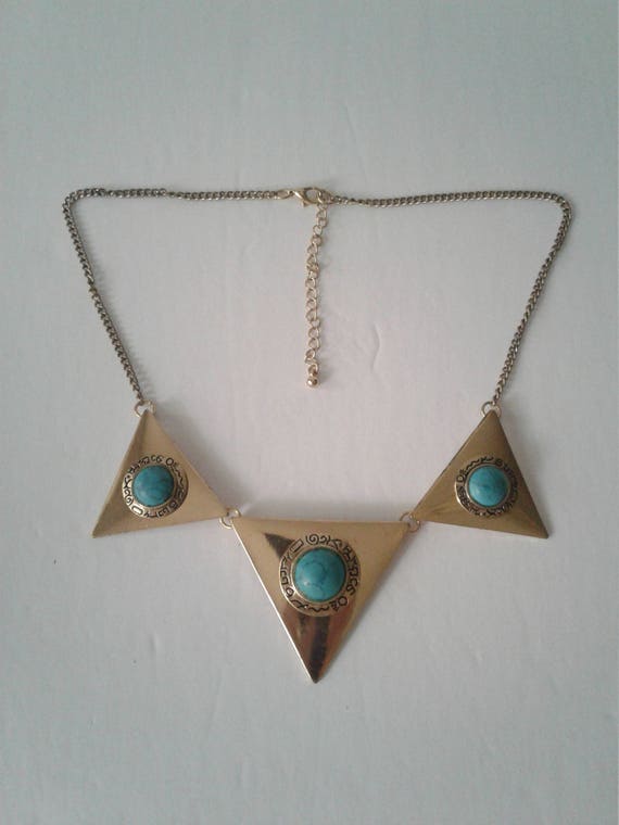 Triangle Statement Necklace with Blue Stone - image 1