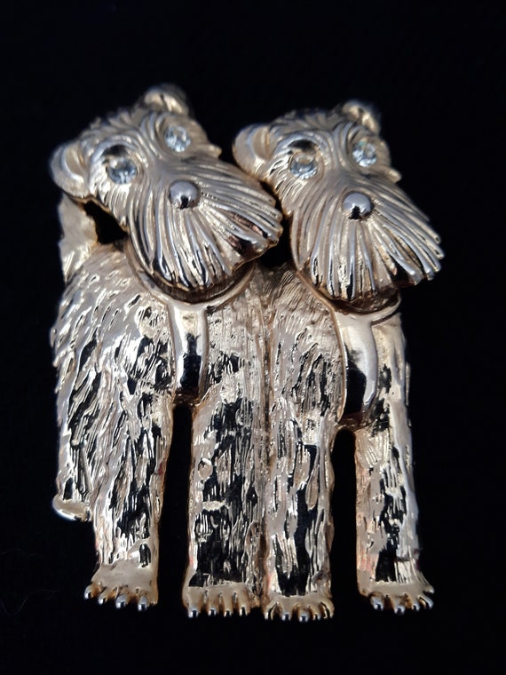 Twin Puppies Scottie Terriers Movable Head Brooch… - image 2