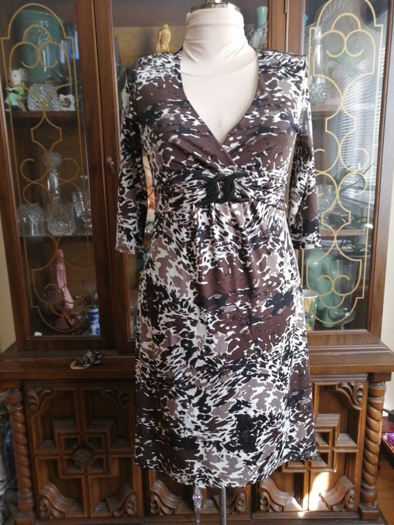 Vintage Leopard Print Empire Waist Dress, 3/4 Sleeve, Size Small