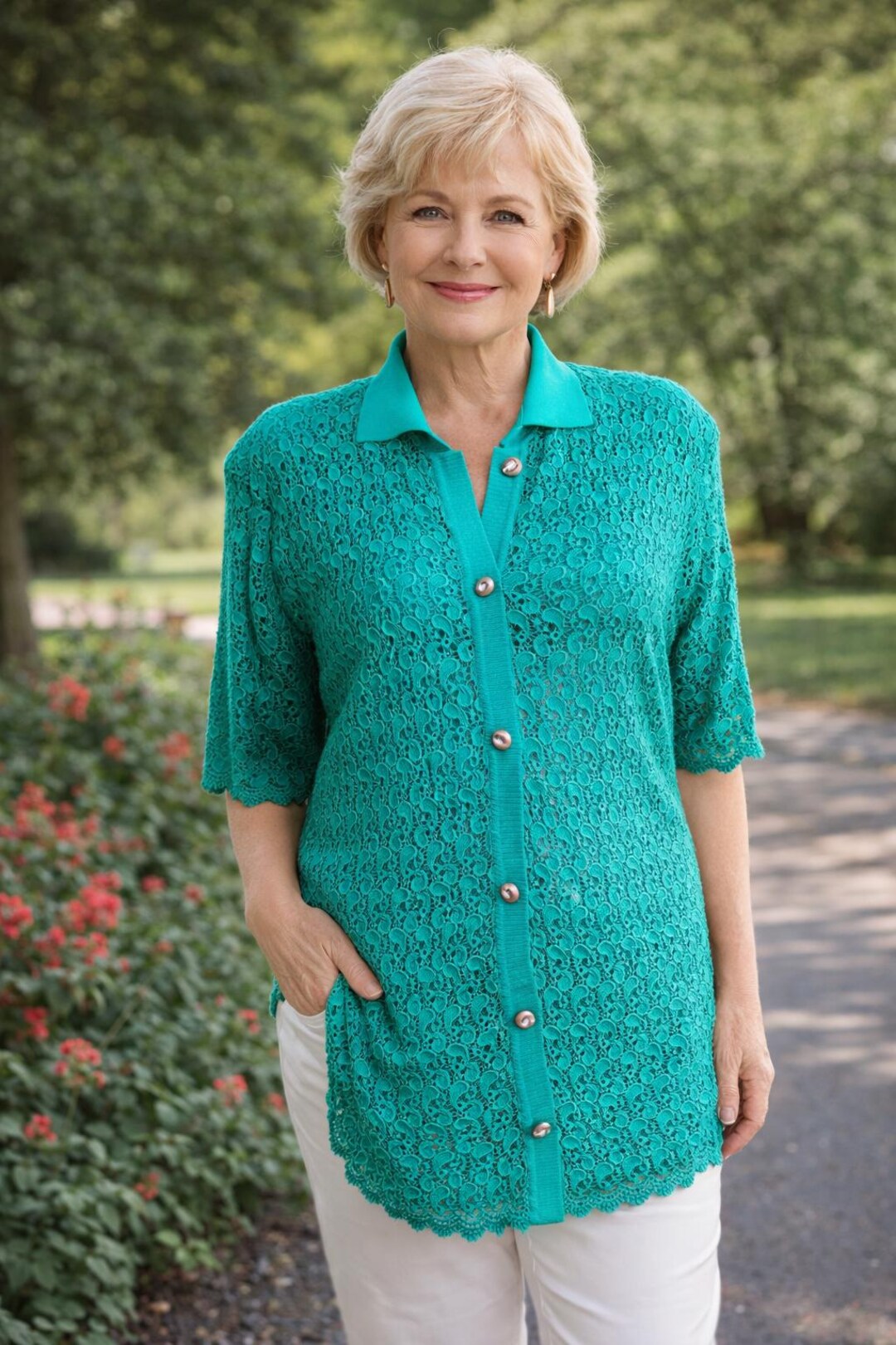 Vintage Green Lace Tunic Top, Button Front, Short Sleeve Cover Up - Etsy