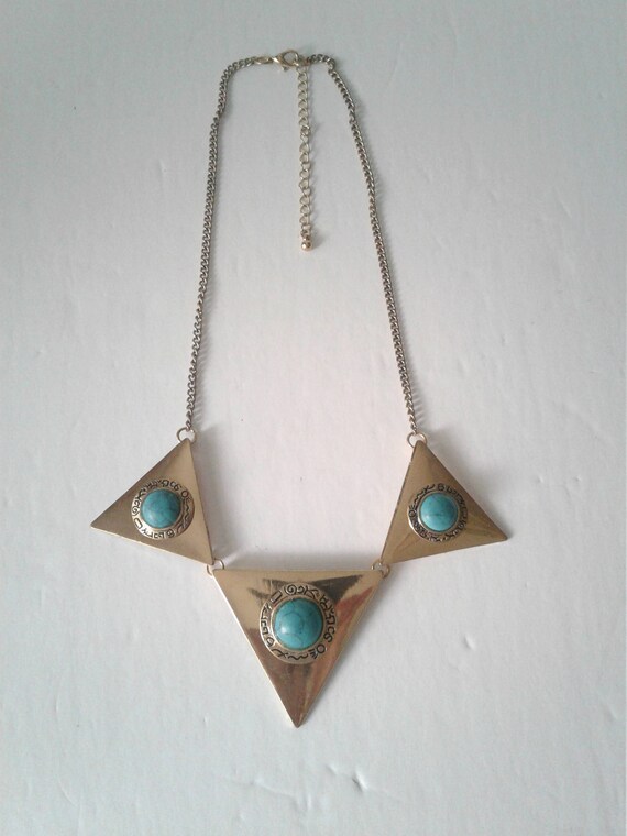 Triangle Statement Necklace with Blue Stone - image 5
