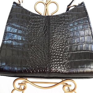 RESERVED-Black Shoulder Faux Leather Bag, Italian Leather Handbag, Liz Claiborne Purse, Women&#39;s Small Black Purse