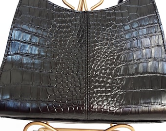 Black Faux Crocodile Shoulder Bag, Liz Claiborne Small Purse