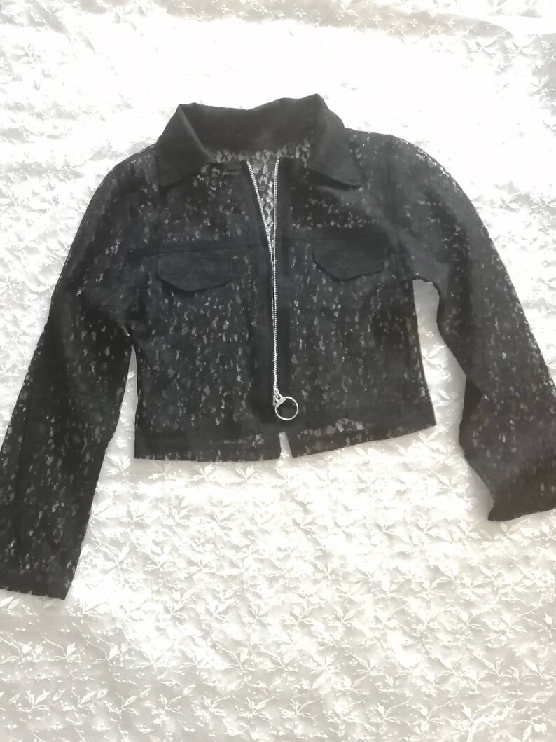 Black Lace Zip-Up Blazer, Gothic Retro Jacket image 6