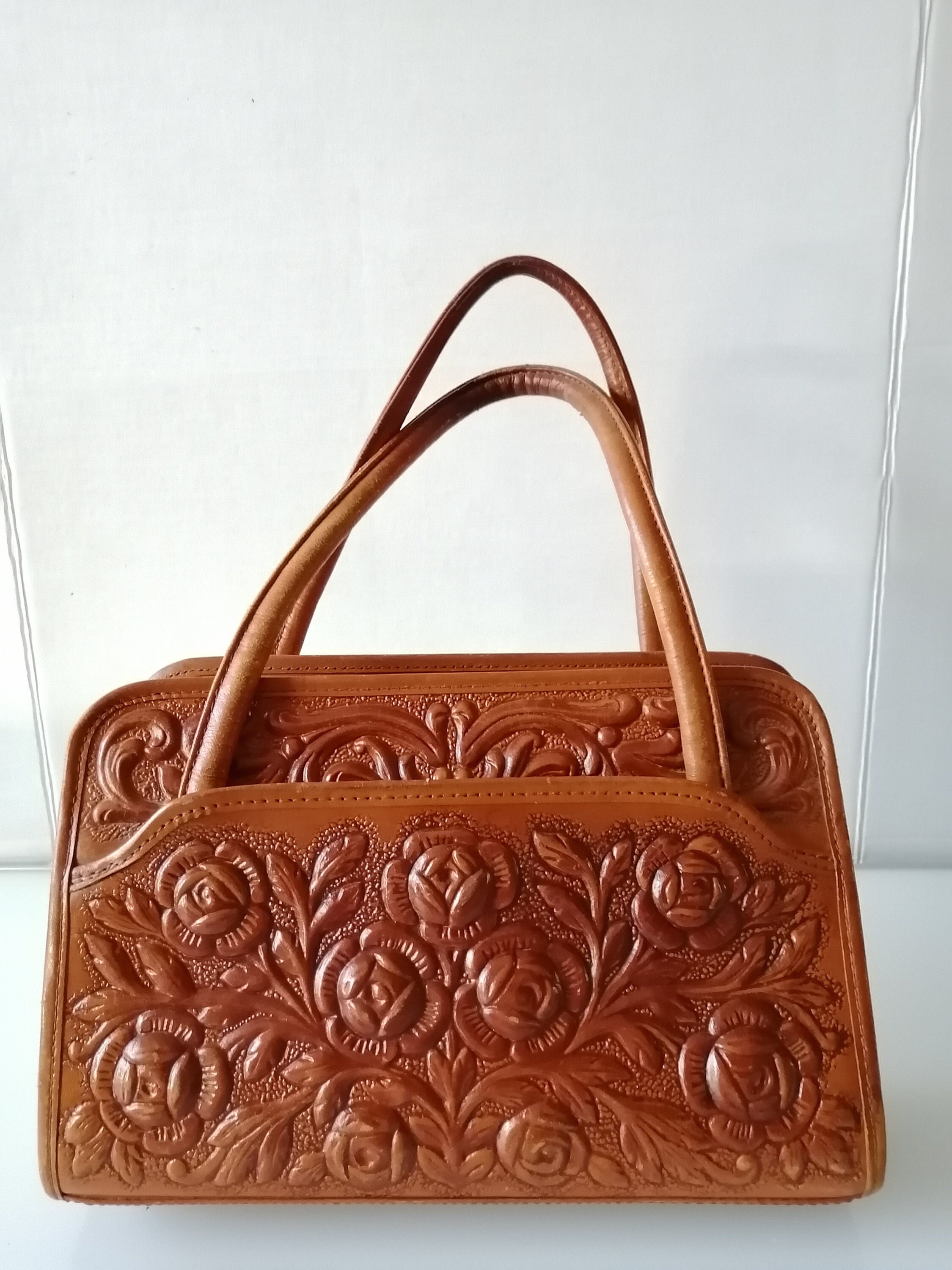 MONT ABUR Leather Purse VINTAGE Hand Bag brown Leather Mexico Purse Embossed Design top Handle Retro Purse Brown Color Boho Fashion Purse Etsy