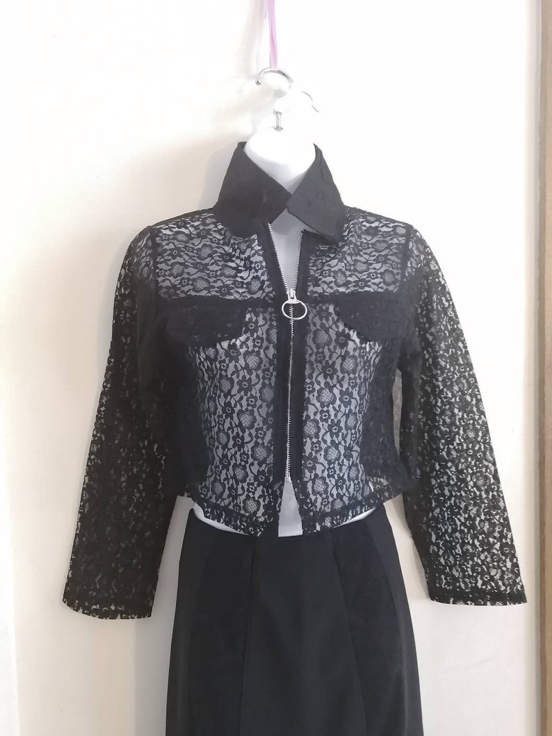 Black Lace Zip-Up Blazer, Gothic Retro Jacket image 8