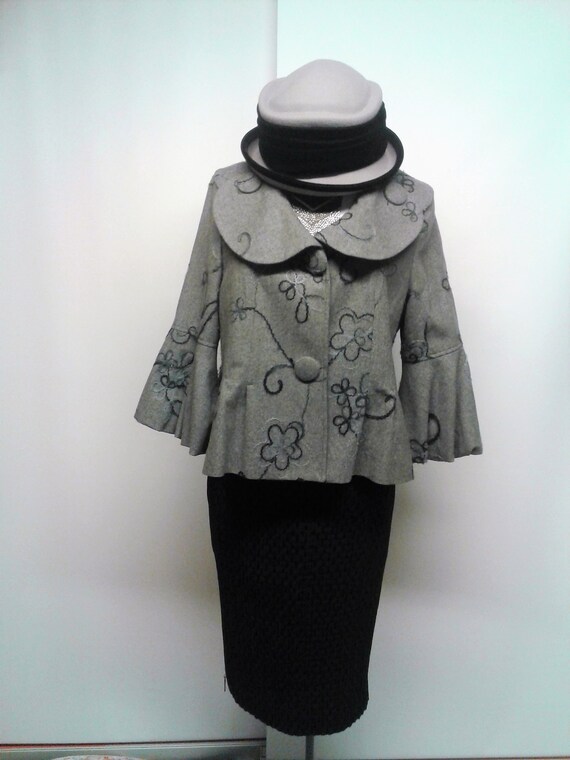 Women's Grey Coat, Embroidered, Street Wear, Loos… - image 4