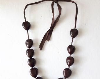 Heart Shaped Beaded Necklace on a Ribbon