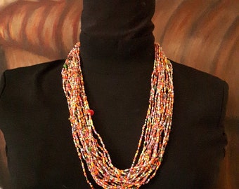 Multi Strand Beaded Colorful Necklace,