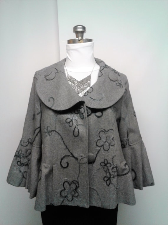 Women's Grey Coat, Embroidered, Street Wear, Loos… - image 10